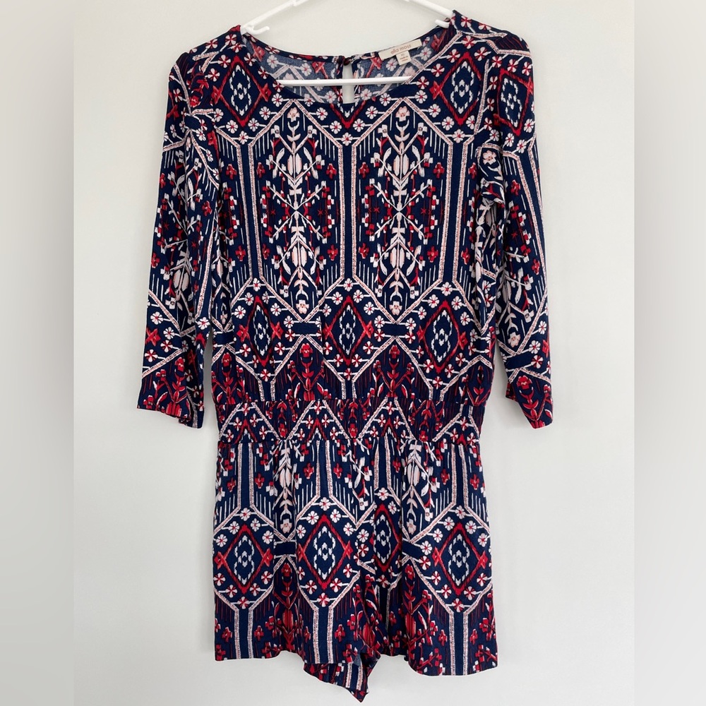 Ella Moss Navy Red White Printed Romper with Pockets!! XS